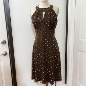 karin stevens Brown Polka Dot Halter Dress with Light Blue Dots